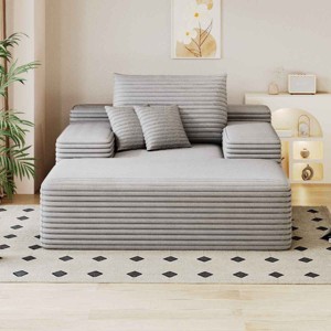 Modern Sofa Bed Lounger, Oversized Chaise with Pillows for Moviebonus Room, Foam Filled Sofa Bed with Plush Corduroy Fabric Cover-Coolbibila - 1 of 4