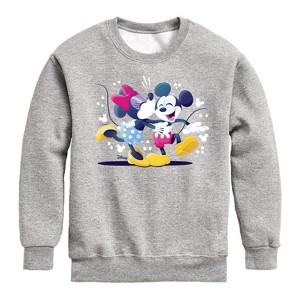 Boys' - Disney - Mickey Minnie Kiss Graphic Long Sleeve Fleece Sweatshirt - 1 of 4