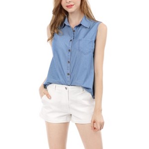 Allegra K Women's Single Breasted Casual Office Sleeveless Shirt - 1 of 4