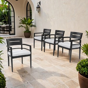 VYNXARIA Outdoor Patio Aluminum Stationary Dining Chairs 4PCS with Outdoor-grade Sunbrella Fabric Cushions, Tapered Feet, Ember Black - 1 of 4