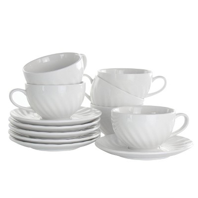 6oz 12pc Porcelain Clancy Cup and Saucer Set White - Elama