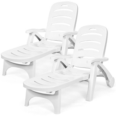 Tangkula 2 PCS Patio Chaise Lounge Chair 5-Position Folding Recliner for Beach Poolside Backyard