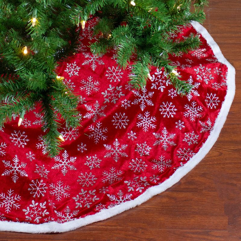 Northlight 48" Red and White Snowflake Christmas Tree Skirt with a White Border, 2 of 4