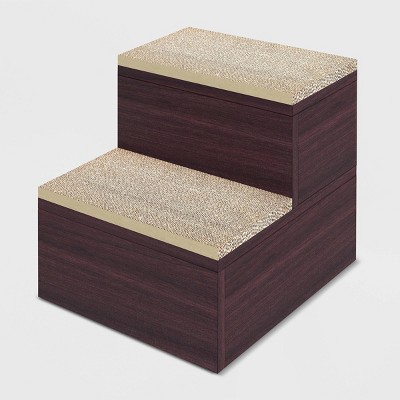 Way Basics Eco 2-Step Cat Scratcher Stairs - Espresso Wood Grain