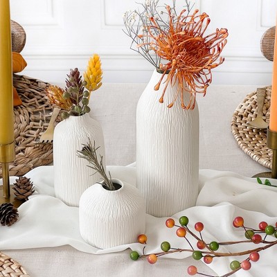 White Textured Ceramic Boho Bud Vase Set of 3