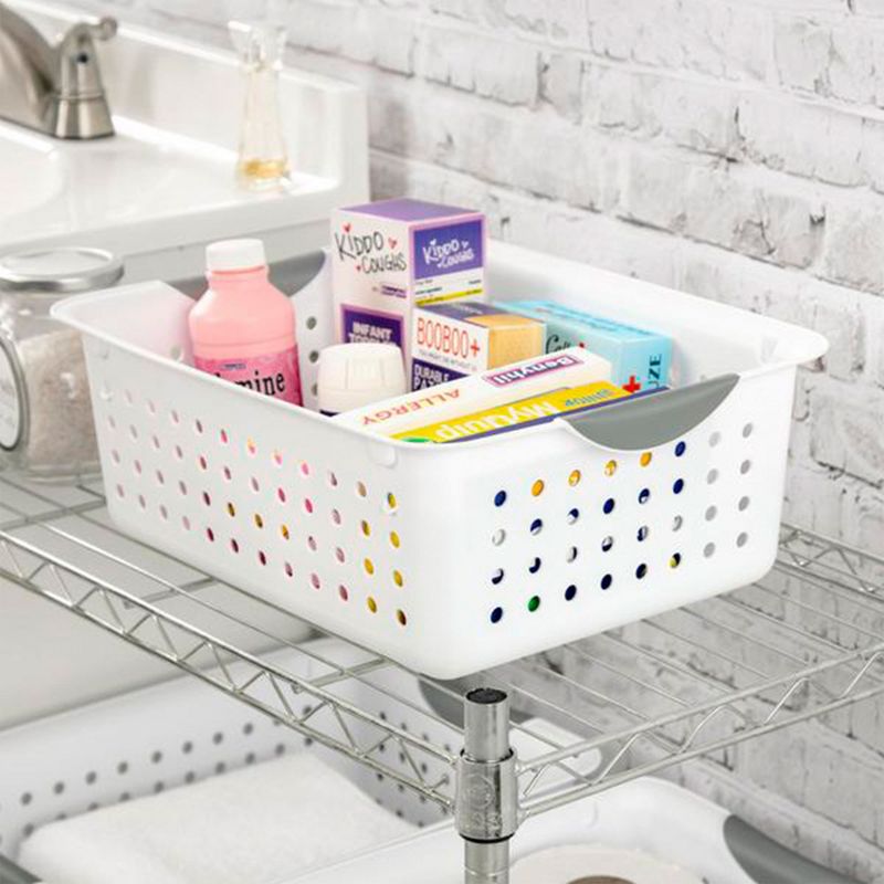 Sterilite Ultra Ventilated Open Top Plastic Storage Organizer Basket with Gray Contoured Carrying Handles, 6 of 8
