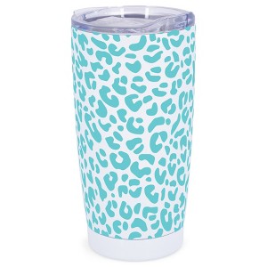 Elanze Designs 20 oz Stainless Steel On the Go Insulated Travel Tumbler With Push Top Lid, Sky Blue Cheetah Leopard Print White - 1 of 4