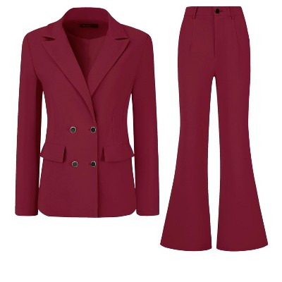 Allegra K Women's Business Work Notched Lapel Blazer and Long Pants 2 Pieces Suit Set