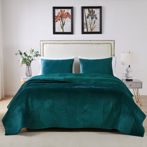 Greenland Home Fashions 2pc Twin Riviera Velvet Quilt Sham Set Teal