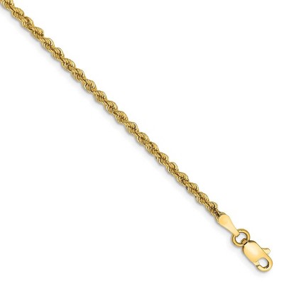 Black Bow Jewelry 2.25mm, 14k Yellow Gold, Handmade Solid Rope Chain Anklet or Bracelet