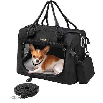 Feandrea Airline Approved Small Dog Carrier, Collapsible Pet Travel Carrier, Size S, Leash, Pocket, Small Dogs up to 13 lb, 17 x 12 x 12 Inches, Black