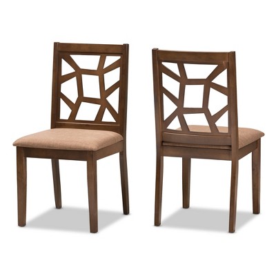 Set of 2 Abilene Midcentury Fabric Upholstered And Walnut Finished Dining Chairs Brown - Baxton Studio