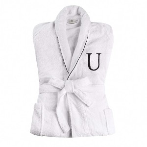 Modern Cotton Absorbent Traditional Adult Unisex Solid with Monogram Bath Robe by Blue Nile Mills - 1 of 4