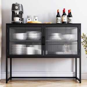Garvee Buffet Cabinet with Glass Doors, Freestanding Glass Doors Storage Cabinet for Kitchen, Living Room, Dining Room, Black - 1 of 4