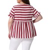 Women's Stripe Ruffle Short Sleeve Crew Neck Loose Babydoll Blouses - Agnes Orinda - 4 of 4