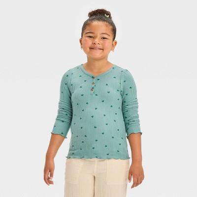 Image of Girls' Cozy Hearts Waffle Sweater - Cat & Jack™ Ocean Green S