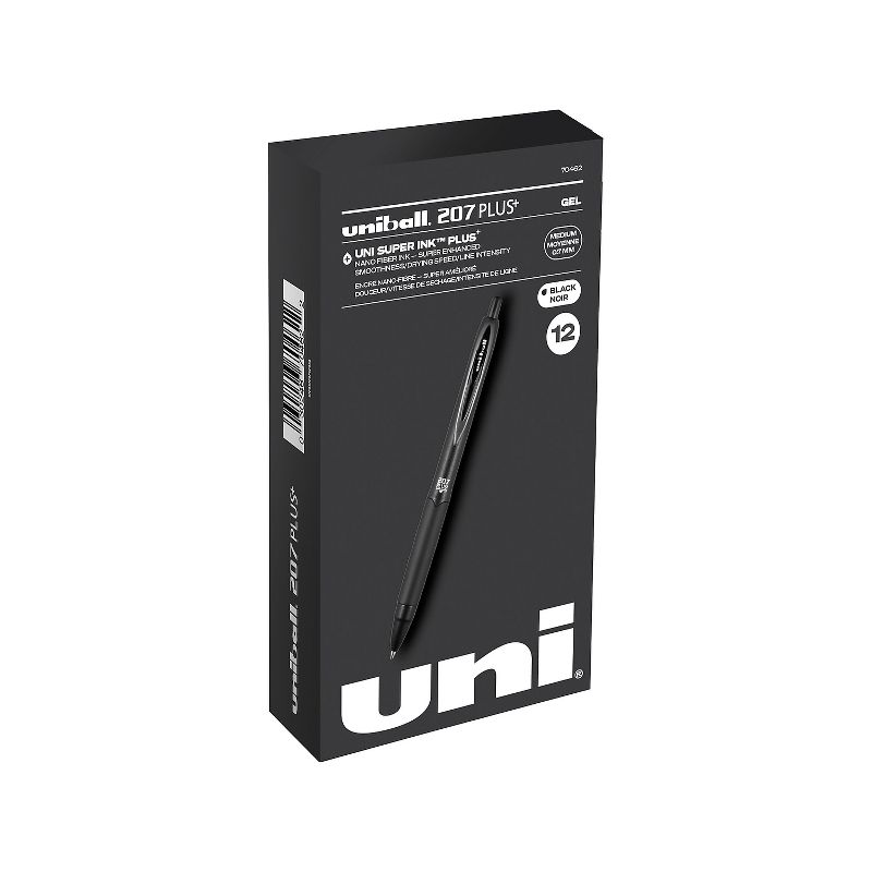 uni-ball uniball 207 Plus+ Retractable Gel Pens Medium Point 0.7mm Black Ink 12/Pack (70462), 1 of 8