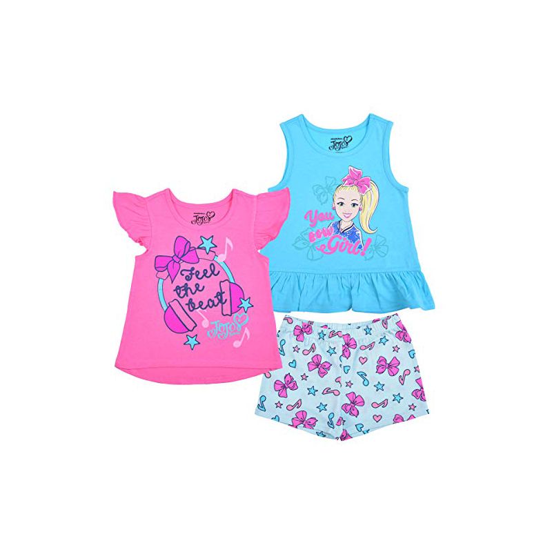 Nickelodeon Girl's 3-Pack JoJo Siwa Feel The Beat Flutter Sleeve Shirt, Peplum Tank Top and Casual Shorts Set for Kids, 1 of 7