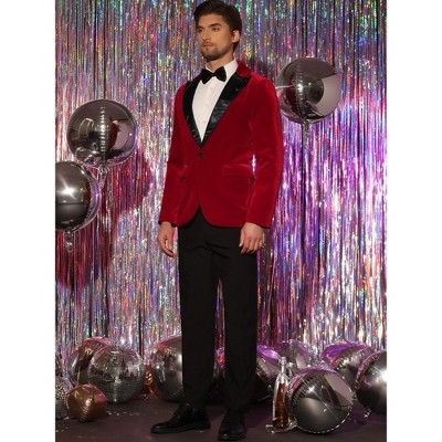 Мужские куртки INSPIRE CHIC Men's One Button Party Prom Tuxedo Velvet Suit Jackets Blazer Red Medium — фото 4