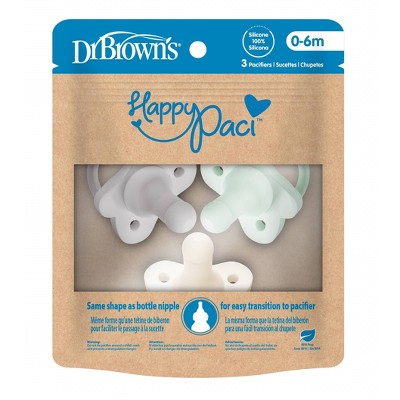 Image of Dr. Brown's 3pk HappyPaci Silicone Pacifier - Cool Gray/Green/Cream - 0-6 Months