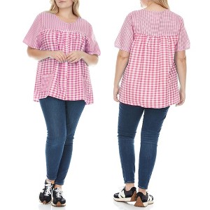 Ezi Women's Snap Front Short Sleeve Gingham Shift Seersucker Housecoat Apron Shirt - 1 of 4