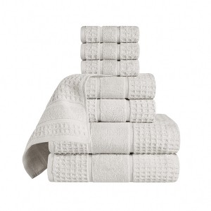 Zero Twist Cotton Waffle Honeycomb Medium Weight 8 Piece Bathroom Towel Set by Blue Nile Mills - 1 of 4