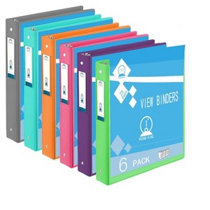 Itopfox 3 Ring Binders, 1-Inch Round Ring, Holds Standard Papers, Includes 2 Pockets, Assorted 6-Color Pack for School & Office - 1 of 4