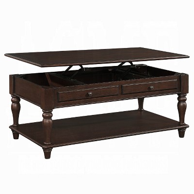 Vynxaria Walnut Finish Lift Top Coffee Table Rectangular, 2 Storage Compartments, Bottom Open Shelf, Wooden Turned Legs, 48"W×26"D×20"~30"H