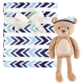 Hudson Baby Infant Boy Plush Blanket with Toy, Aztec Bear, One Size