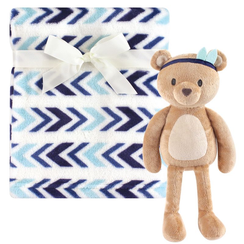 Hudson Baby Infant Boy Plush Blanket with Toy, Aztec Bear, One Size, 1 of 5