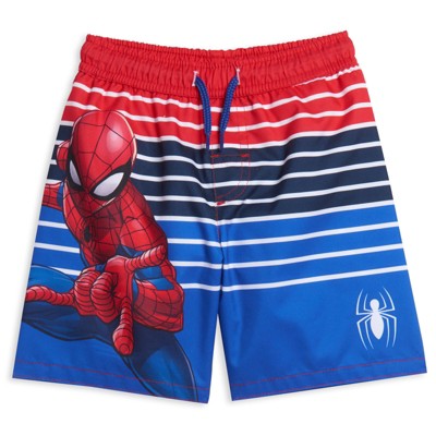 Marvel Avengers Legends Spiderman Toddler Boys Swim Trunks Bathing Suit Blue / Red 2T