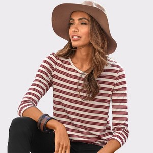 Women's Striped 3/4 Sleeve Top - LASCANA - 1 of 4