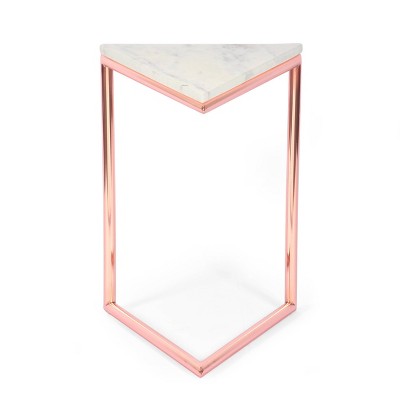 Corral Modern Glam Handcrafted Banswara Marble Top C Shaped Side Table White/Rose Gold - Christopher Knight Home