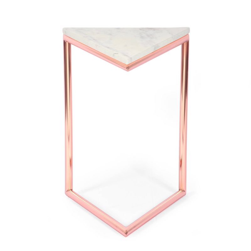 Corral Modern Glam Handcrafted Banswara Marble Top C Shaped Side Table White/Rose Gold - Christopher Knight Home, 1 of 12
