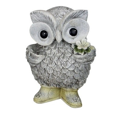 Roman 9" Gray and White Outdoor Owl in Rain Boots Garden Statue