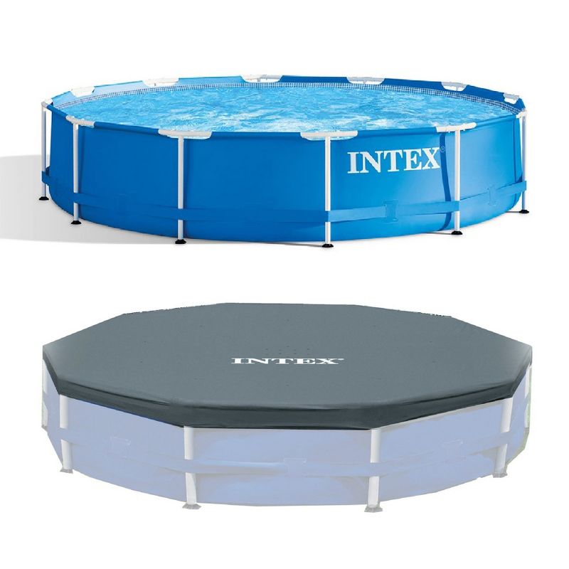 Intex 12 Foot x 30 In. Above Ground Pool & Intex 12 Foot Round Pool Cover, 1 of 7