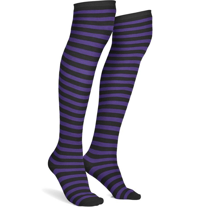 Skeleteen Womens Striped Knee Socks Costume Accessory - Purple and Black, 1 of 7