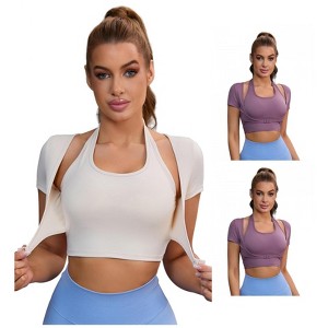 INSPIRE CHIC 3 Packs Women's Halter Neck Push Up Sports Bra Short Sleeve Workout Crop Top Fitness T Shirt - 1 of 4
