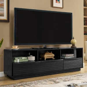 63" Mid-Century Modern TV Stand for TVs up to 75", Louver Design, Solid Wood Drawers, Media Console with Outlet Holes for Living Room - 1 of 4