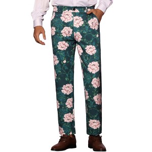 INSPIRE CHIC Men's Floral Pattern Regular Fit Dress Pants - 1 of 4