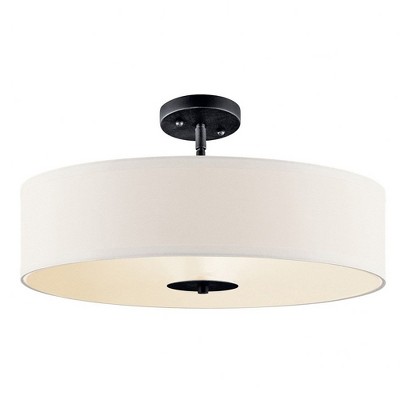 Black Steel Drum Pendant Light with White Shade
