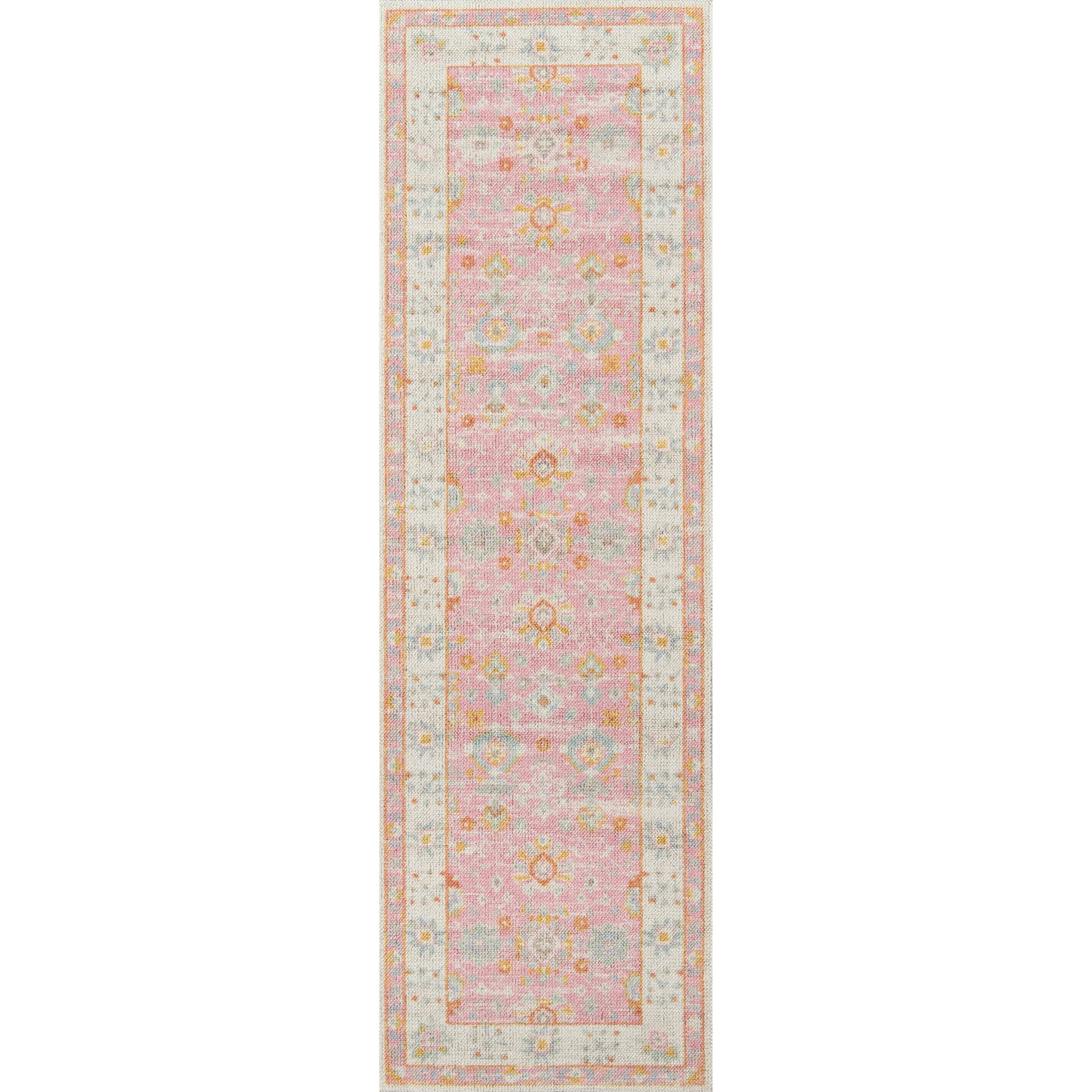 2'3"x7'6" Runner Anatolia Riylnn Rug Pink - Momeni: Wool & Nylon, Floral Pattern, Traditional Bohemian Style