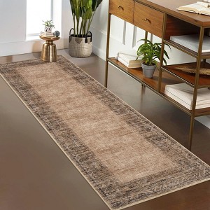 Vintage Bordered Area Rug Washable Area Rug Non-Slip Low Pile Throw Carpet for Living Room Bedroom Dining Room Home Office - 1 of 4