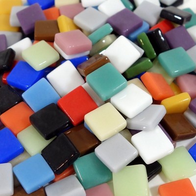 Jennifer's Mosaics Square Glass Mosaic Tiles, 3/8 Inch, Assorted Colors, 3 Pounds