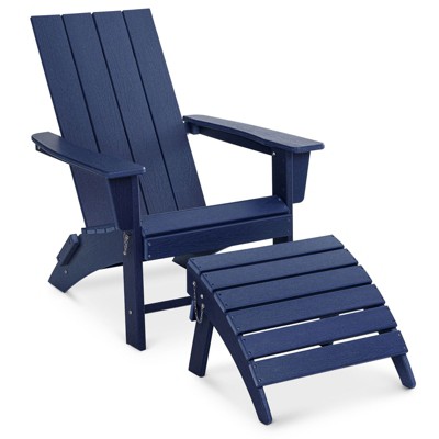 GARPROVM Upgraded Folding HDPE Adirondack Chair with Ottoman Weather-Resistant For Outdoor