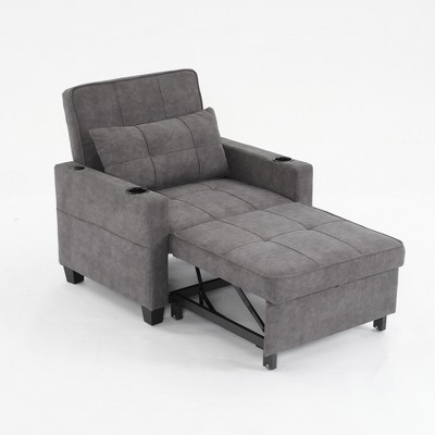 LOVMOR Single/Two Pull Out Sleeper Chair Bed, Convertible Futon Sofa Chair Bed, Sofa Couch Bed with USB Ports, Pillow, Cup Holders, Side Pockets