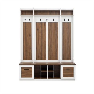OUTSUPPLY Wide Entryway Bench with Coat Rack, 7 Hooks, 2 Drawers & Adjustable Shelves