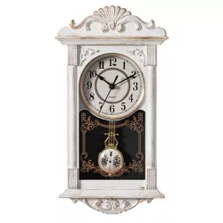 Clockswise Vintage Grandfather Wood-Looking Plastic Pendulum Decorative Battery-Operated Wall Clock Brown, for Home Decor, White