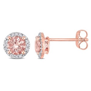 EVERLY JEWELRY | 10K Rose Gold 0.07 CT Diamond TW & 1 CT TGW Morganite Fashion Post Earrings - 1 of 4