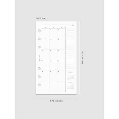 2026 Dated Monthly Planner Insert | Sunday Start | Cloth & Paper